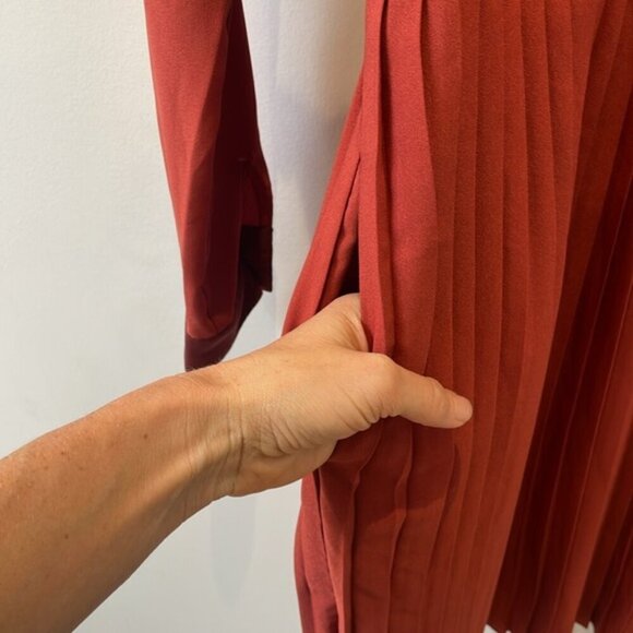 ModCloth Just My Typist Long Sleeve Shirt Dress In Brick pleated skirt sz XXS - Picture 6 of 15